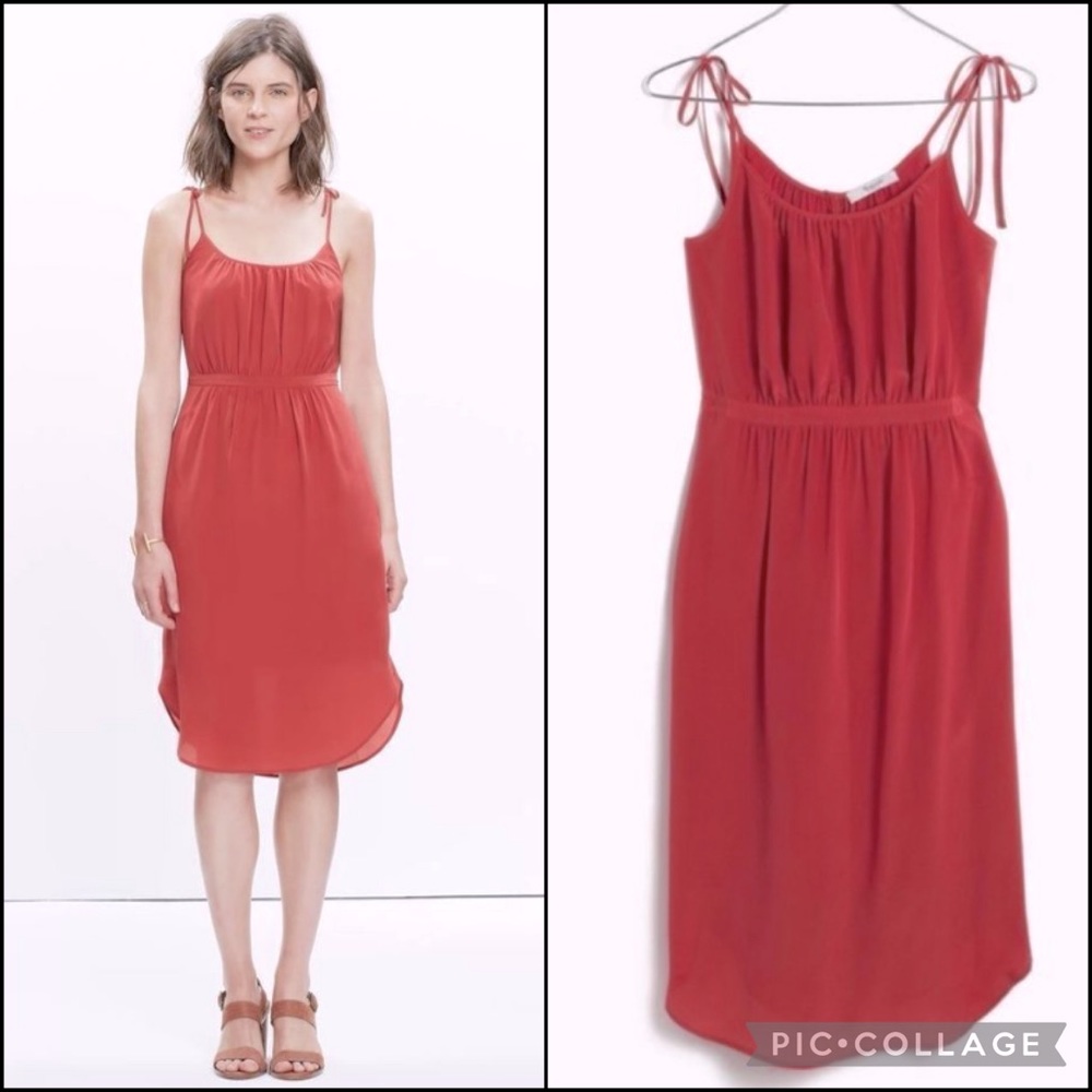 Madewell 100% Berry Silk Tie Shoulder Camisole Dress w/Pockets - Picture 2 of 11